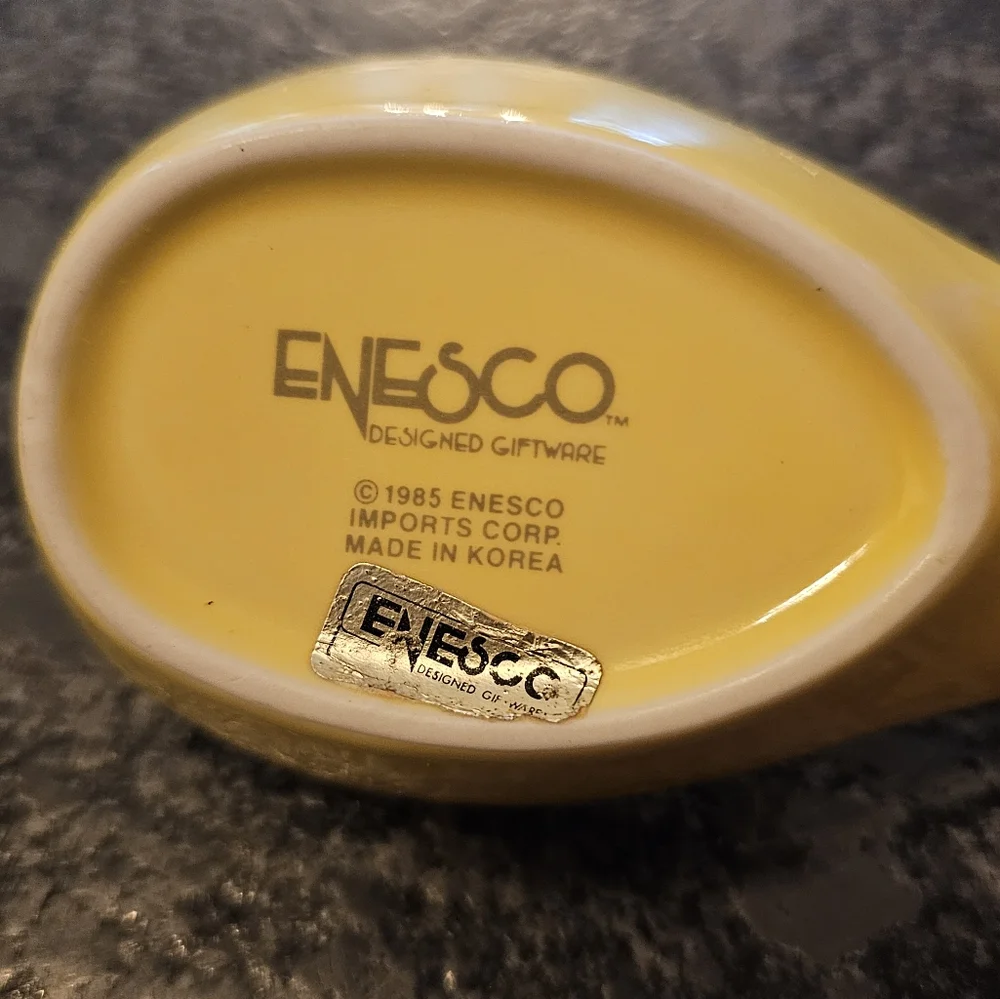 Enesco Yellow Floral Tulip Spoon Rest 1985 Korea Boho Bohemian Bold Bright‎ Vtg